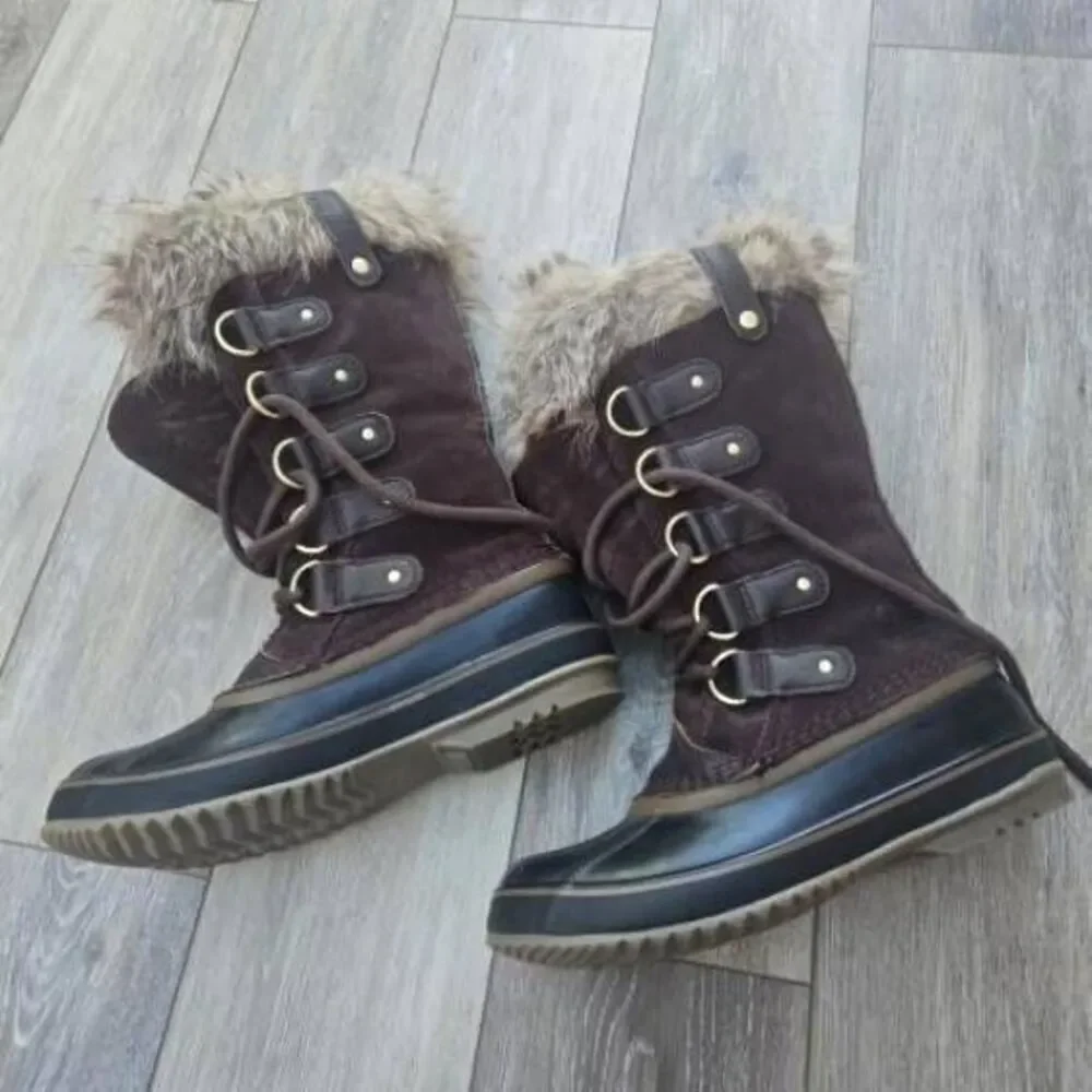 SOREL Joan Of Arc waterproof winter boots faux fur suede upper women's 7 brown w